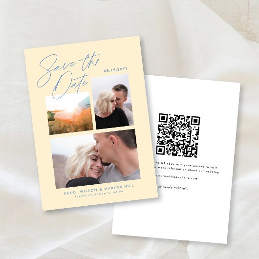 Eenvoudig & Stijlvol Geel Drie Foto's Handgeschrev Save The Date