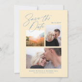 Eenvoudig & Stijlvol Geel Drie Foto's Handgeschrev Save The Date (Voorkant)