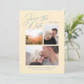 Eenvoudig & Stijlvol Geel Drie Foto's Handgeschrev Save The Date (Staand voorkant)