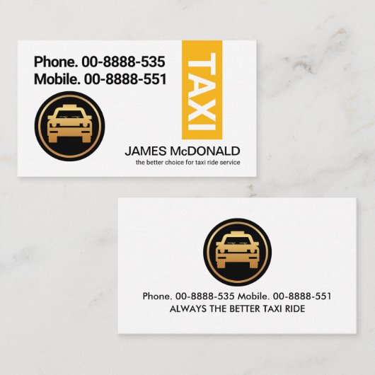 Eenvoudig Stijlvol Geel Taxikleurentabblad Visitekaartje (Voorkant / Achterkant)