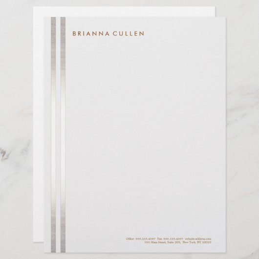 Eenvoudig stijlvol, gestreept FAUX Silver Elegant Briefhoofd Sjabloon (Voorkant / Achterkant)