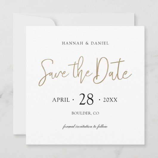 Eenvoudig stijlvol goud Bewaar de datum met QR-cod Save The Date (Voorkant)