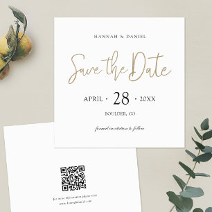 Eenvoudig stijlvol goud Bewaar de datum met QR-cod Save The Date