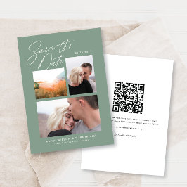 Eenvoudig & Stijlvol Groen Drie Foto's Handgeschre Save The Date