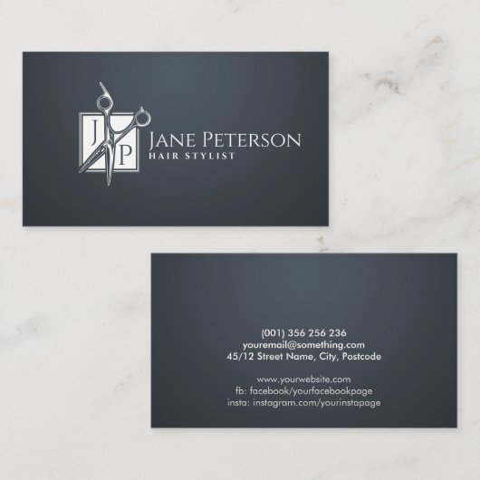 Eenvoudig stijlvol Haarstylist monogram Visitekaartje (Voorkant / Achterkant)
