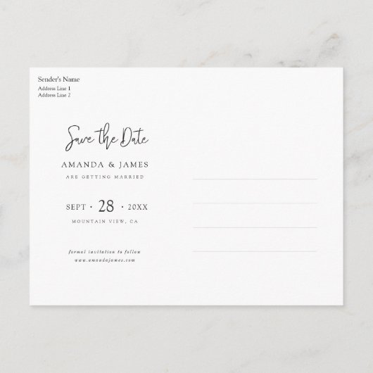 Eenvoudig stijlvol handschrift Foto opslaan Datum Uitnodiging Briefkaart (Achterkant)