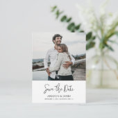 Eenvoudig stijlvol handschrift Foto opslaan Datum Uitnodiging Briefkaart (Staand voorkant)