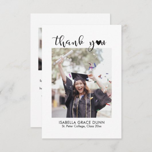 Eenvoudig stijlvol hart kalligrafie script Afstude Bedankkaart (Voorkant / Achterkant)