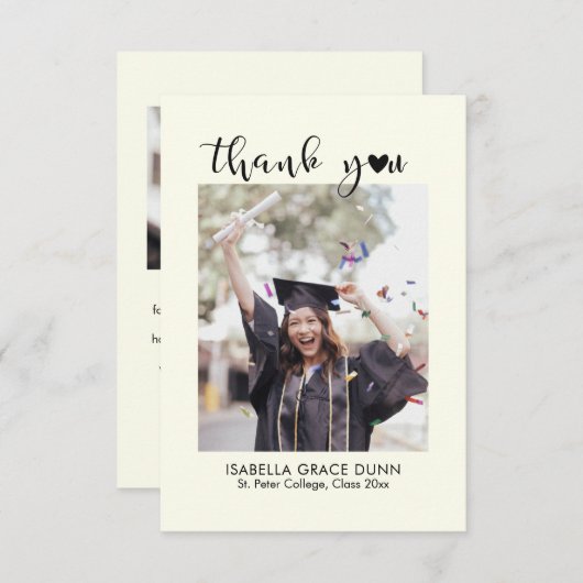 Eenvoudig stijlvol hart kalligrafie script Afstude Bedankkaart (Voorkant / Achterkant)