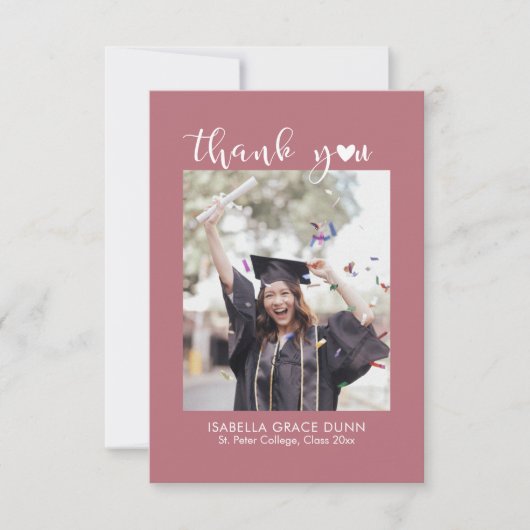 Eenvoudig stijlvol hart kalligrafie script Afstude Bedankkaart (Voorkant)