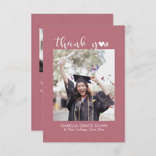 Eenvoudig stijlvol hart kalligrafie script Afstude Bedankkaart (Voorkant / Achterkant)