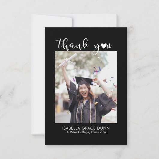 Eenvoudig stijlvol hart kalligrafie script Afstude Bedankkaart (Voorkant)