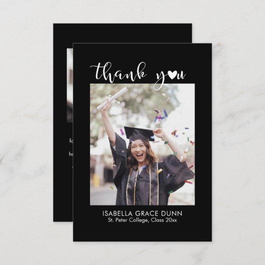 Eenvoudig stijlvol hart kalligrafie script Afstude Bedankkaart (Voorkant / Achterkant)