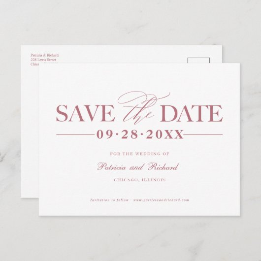 Eenvoudig stijlvol huwelijk sparen de datum niet f briefkaart (Voorkant / Achterkant)