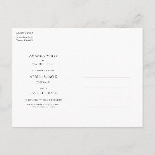 Eenvoudig stijlvol, modern, aangepast fotohuwelijk uitnodiging briefkaart (Achterkant)