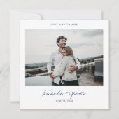 Eenvoudig stijlvol, modern blauw script foto Weduw Bedankkaart (Voorkant)