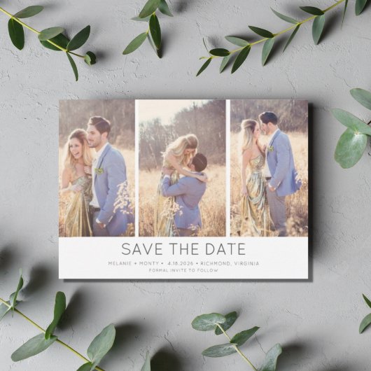 Eenvoudig stijlvol, modern multi-fotohuwelijk save the date