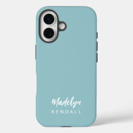 Eenvoudig Stijlvol Modern Script Naam Blauw iPhone 16 Hoesje