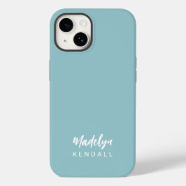 Eenvoudig Stijlvol Modern Script Naam Blauwgroen B Case-Mate iPhone 14 Hoesje