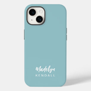 Eenvoudig Stijlvol Modern Script Naam Blauwgroen B Case-Mate iPhone 14 Hoesje