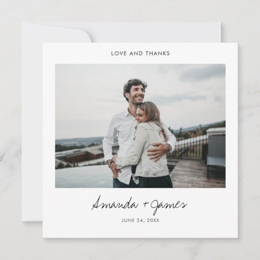 Eenvoudig stijlvol, modern, zwart-Script-fotohuwel Bedankkaart (Voorkant)