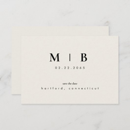 Eenvoudig stijlvol Monogram beige Save the Date We (Voorkant / Achterkant)