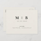 Eenvoudig stijlvol Monogram beige Save the Date We Briefkaart (Voorkant / Achterkant)
