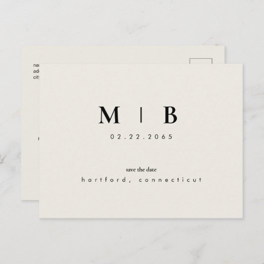Eenvoudig stijlvol Monogram beige Save the Date We Briefkaart (Voorkant / Achterkant)