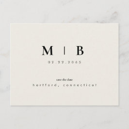 Eenvoudig stijlvol Monogram beige Save the Date We Briefkaart