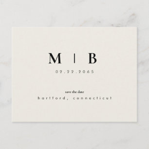 Eenvoudig stijlvol Monogram beige Save the Date We Briefkaart