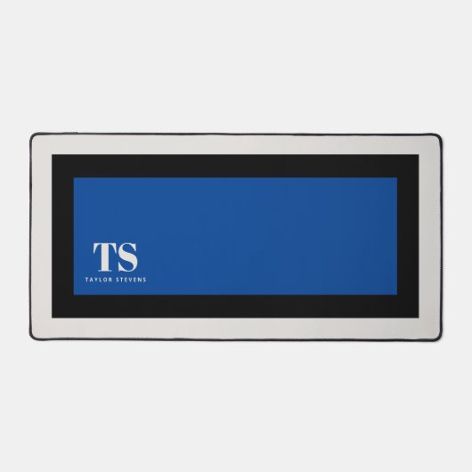 Eenvoudig Stijlvol Monogram Blauw kleurenblok Bureaumat (Voorkant)