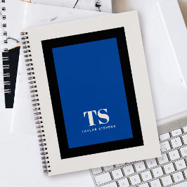 Eenvoudig Stijlvol Monogram Kleurenblok Blauw Notitieboek
