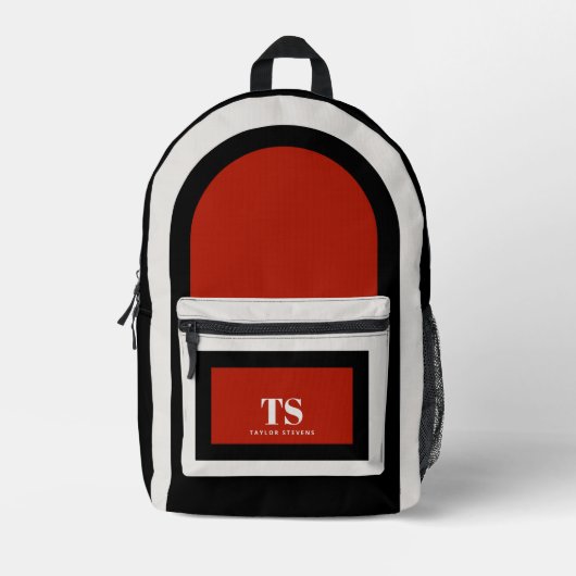 Eenvoudig Stijlvol Monogram Kleurenblok Rood Zwart Bedrukte Rugzak (Voorkant)
