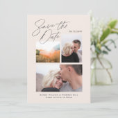 Eenvoudig & Stijlvol Neutraal Drie Foto's Handgesc Save The Date (Staand voorkant)