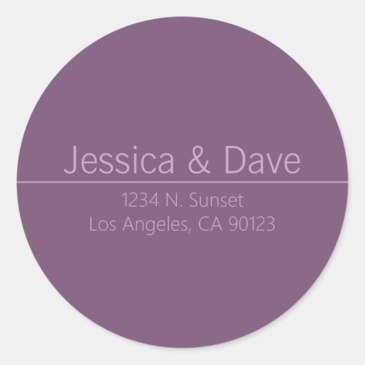 Eenvoudig stijlvol Paarse bruiloft retour adres Ronde Sticker (Voorkant)