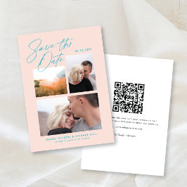 Eenvoudig & Stijlvol Roze Drie Foto's Handgeschrev Save The Date