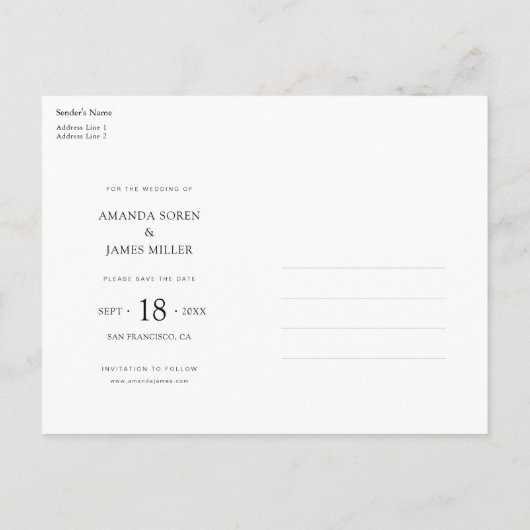 Eenvoudig stijlvol Save the Date Briefkaart met fo (Achterkant)