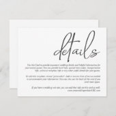 Eenvoudig stijlvol script bruiloft details informa informatiekaartje (Voorkant / Achterkant)