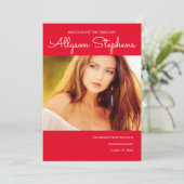 Eenvoudig stijlvol script één foto rood | Witte te Aankondiging (Staand voorkant)