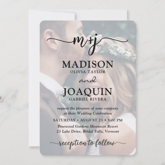 Eenvoudig stijlvol script Initialen 2 foto bruilof Kaart (Voorkant)