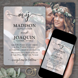 Eenvoudig stijlvol script Initialen 2 foto bruilof Kaart