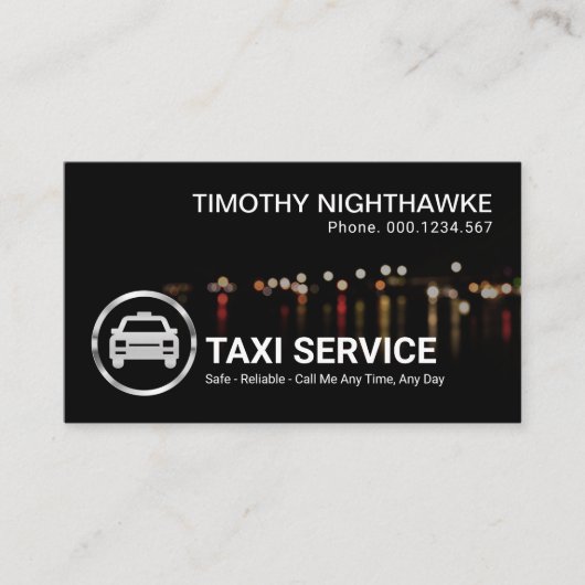 Eenvoudig stijlvol verkeerslicht Bokeh Night Taxi Visitekaartje (Voorkant)