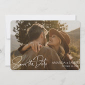 Eenvoudig Stijlvol White Handwriting Photo Weddens Save The Date (Voorkant)