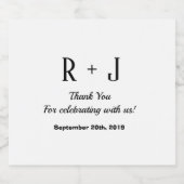 Eenvoudig Stijlvol Wit Dank je Monogram Weddenscha Sparkling Wijnetiket (Enkel label)