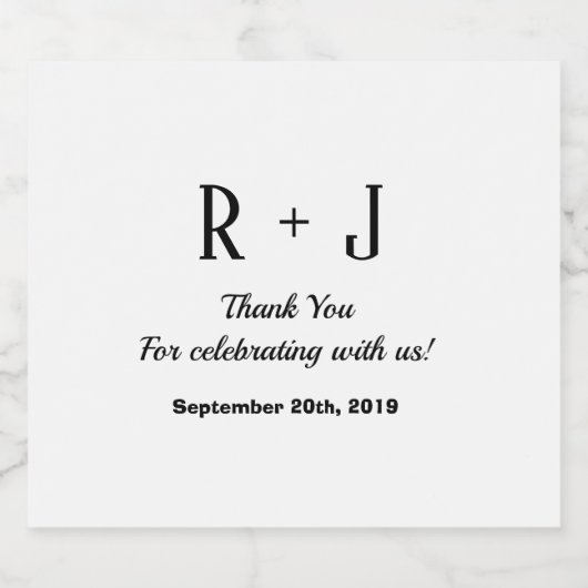 Eenvoudig Stijlvol Wit Dank je Monogram Weddenscha Sparkling Wijnetiket (Enkel label)