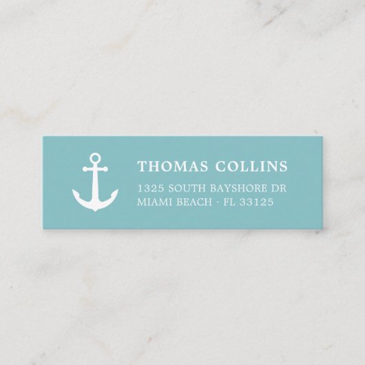 Eenvoudig Stijlvol Wit en Aqua Nautisch Anker | Mini Visitekaartje (Voorkant)