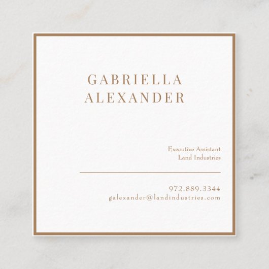 Eenvoudig stijlvol wit & gouden vierkant vierkante visitekaartje (Voorkant)