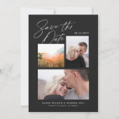 Eenvoudig & Stijlvol Zwart Drie Foto's Handgeschre Save The Date (Voorkant)