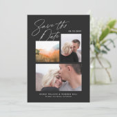 Eenvoudig & Stijlvol Zwart Drie Foto's Handgeschre Save The Date (Staand voorkant)