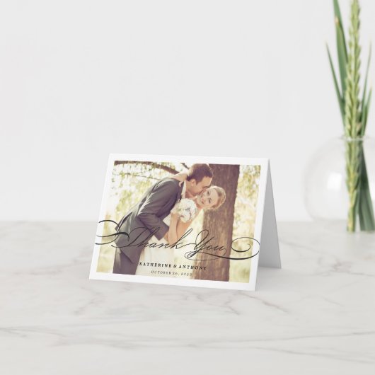 Eenvoudig Stijlvol Zwart Klassiek Script Foto Brui Bedankkaart (Voorkant)